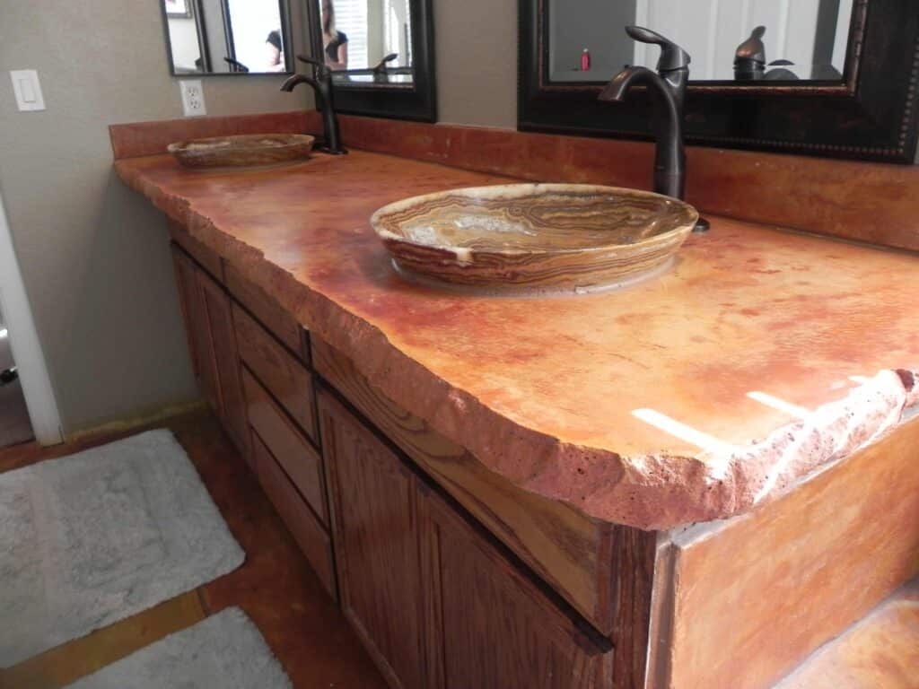 live edge counter with bathroom sinks
